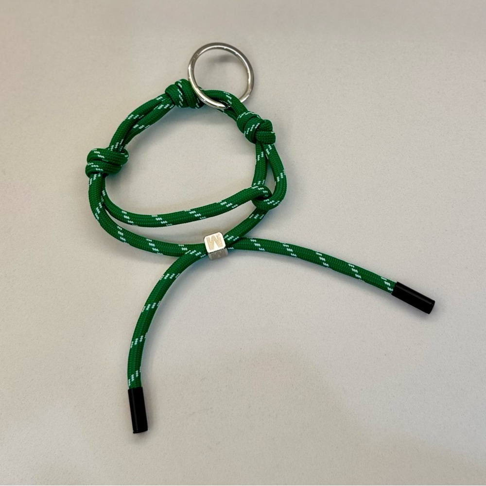 Green Rope Keychain/Bracelet with Silver M initial